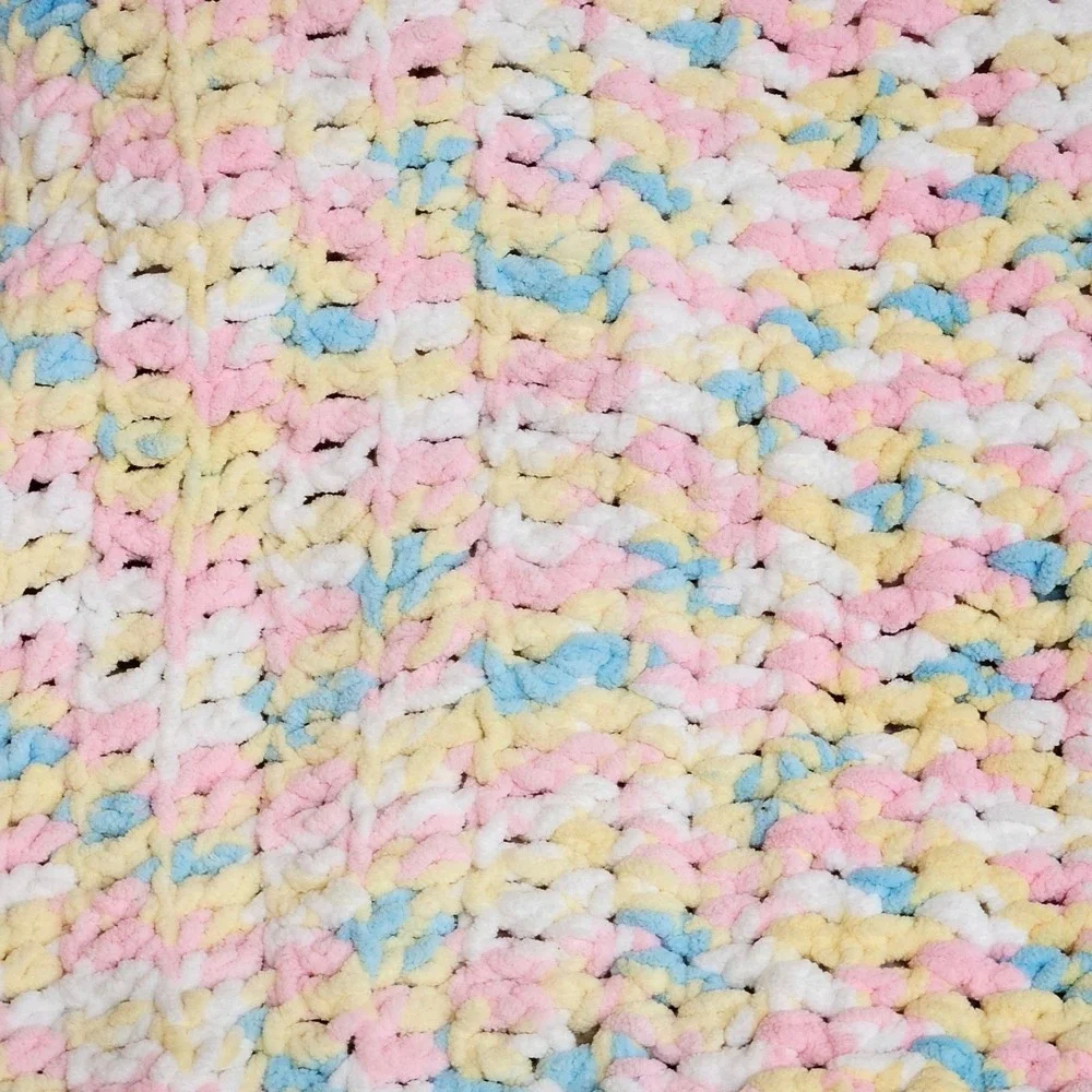 Handmade Crochet Baby/Toddler Blanket Multicolor Pastel Soft Chenille Yarn 66X40